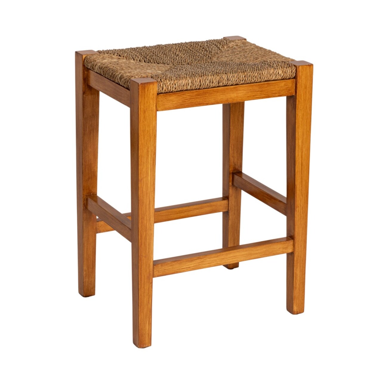 Hello Honey Willowbrook Solid Wood and Natural Woven Seagrass Rope Bar Stool